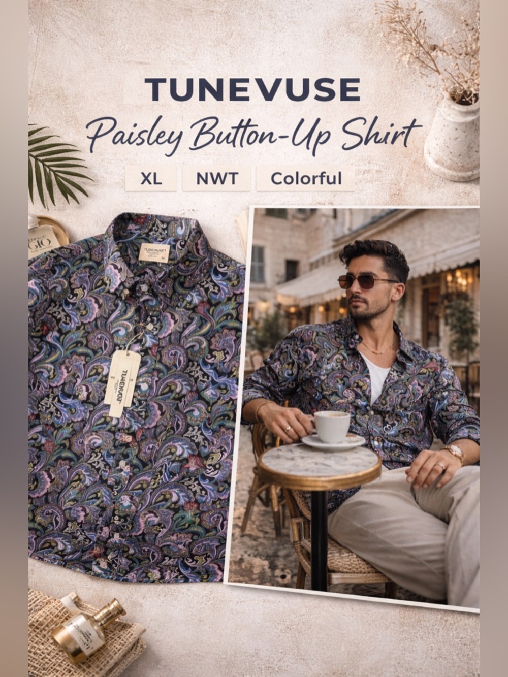 Tunevuse Paisley Button-Up Shirt XL Colorful Long Sleeve NWT
